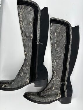 Donald Pliner Leather  and synthetic 17 inch tall boot size 8 1/2 snake skin